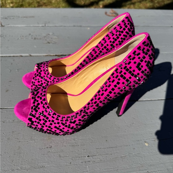 Gianni Bini Pink and Black Peep Toe Heels - Picture 6 of 11